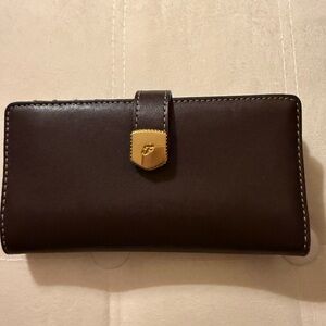 Fossil Dark Brown Leather Wallet with Gold Accent